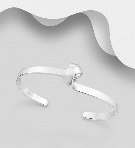 925 Sterling Silver Hand Crafted Solid Twisted Raised Knot Cuff Bangle